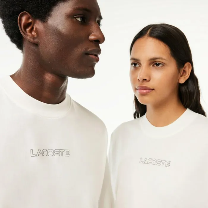 TShirts MenWomen Lacoste Unisex Loose Fit Cotton Jersey TShirt White S2i