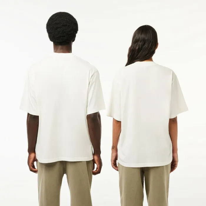 TShirts MenWomen Lacoste Unisex Loose Fit Cotton Jersey TShirt White S2i