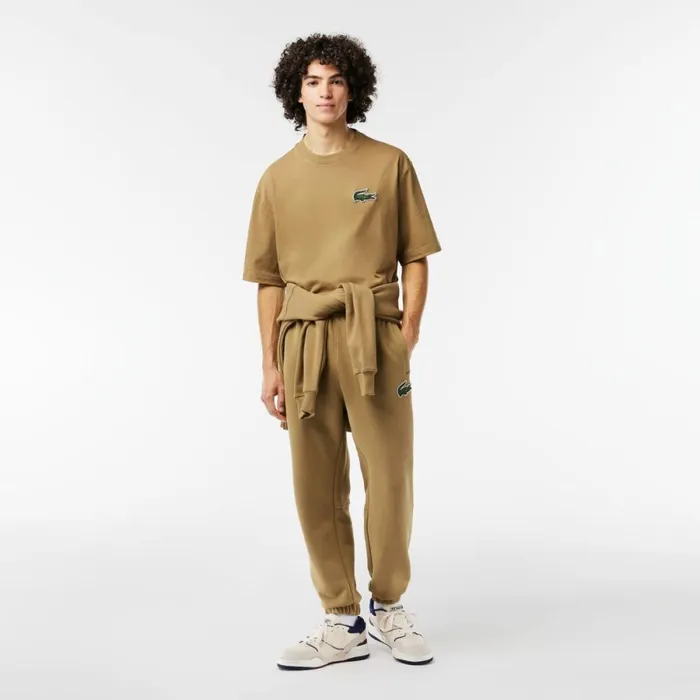 TShirts MenWomen Lacoste Unisex Loose Fit Large Croc Organic Heavy Cotton TShirt Brown Six