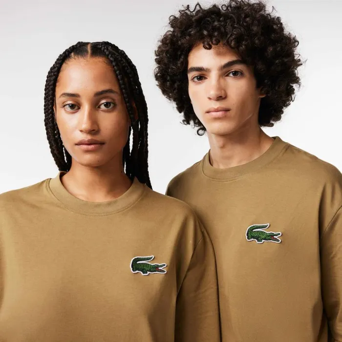 TShirts MenWomen Lacoste Unisex Loose Fit Large Croc Organic Heavy Cotton TShirt Brown Six