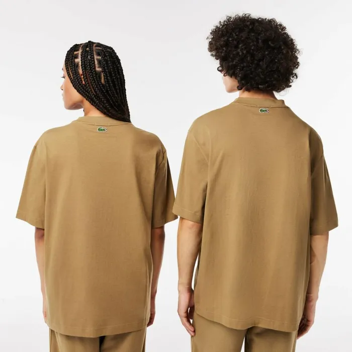 TShirts MenWomen Lacoste Unisex Loose Fit Large Croc Organic Heavy Cotton TShirt Brown Six