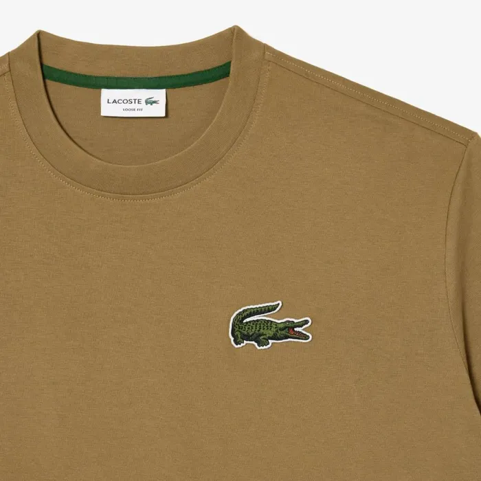TShirts MenWomen Lacoste Unisex Loose Fit Large Croc Organic Heavy Cotton TShirt Brown Six