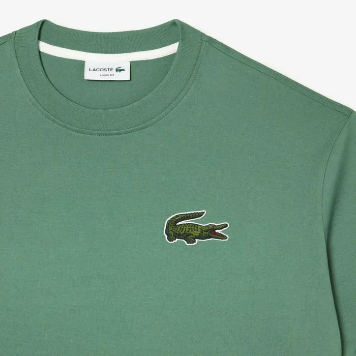 TShirts MenWomen Lacoste Unisex Loose Fit Large Croc Organic Heavy Cotton TShirt Khaki Green Kx5