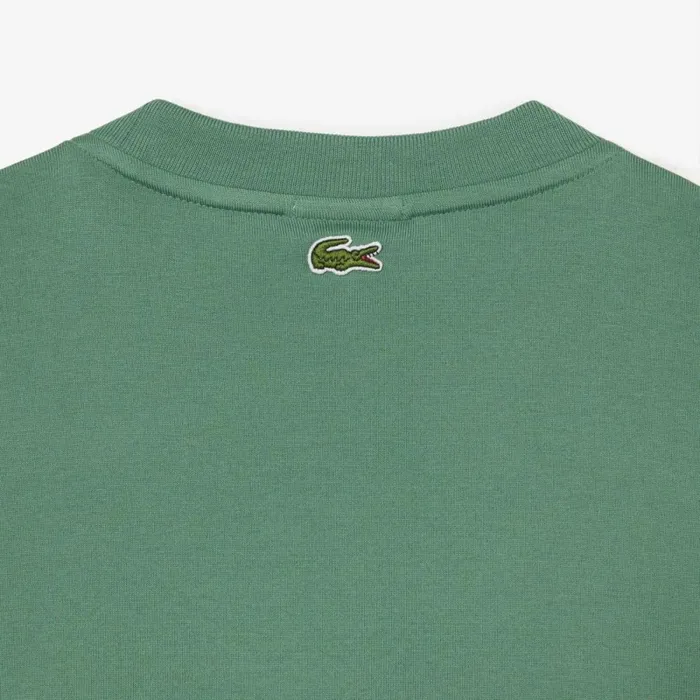 TShirts MenWomen Lacoste Unisex Loose Fit Large Croc Organic Heavy Cotton TShirt Khaki Green Kx5
