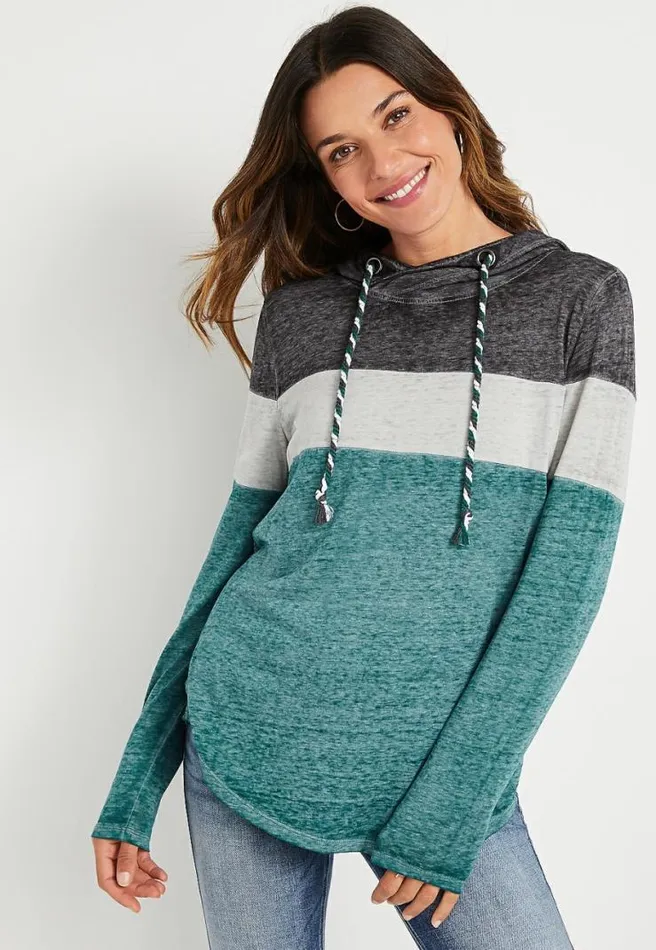 Teal Colorblock Hoodie Women Maurices Tops