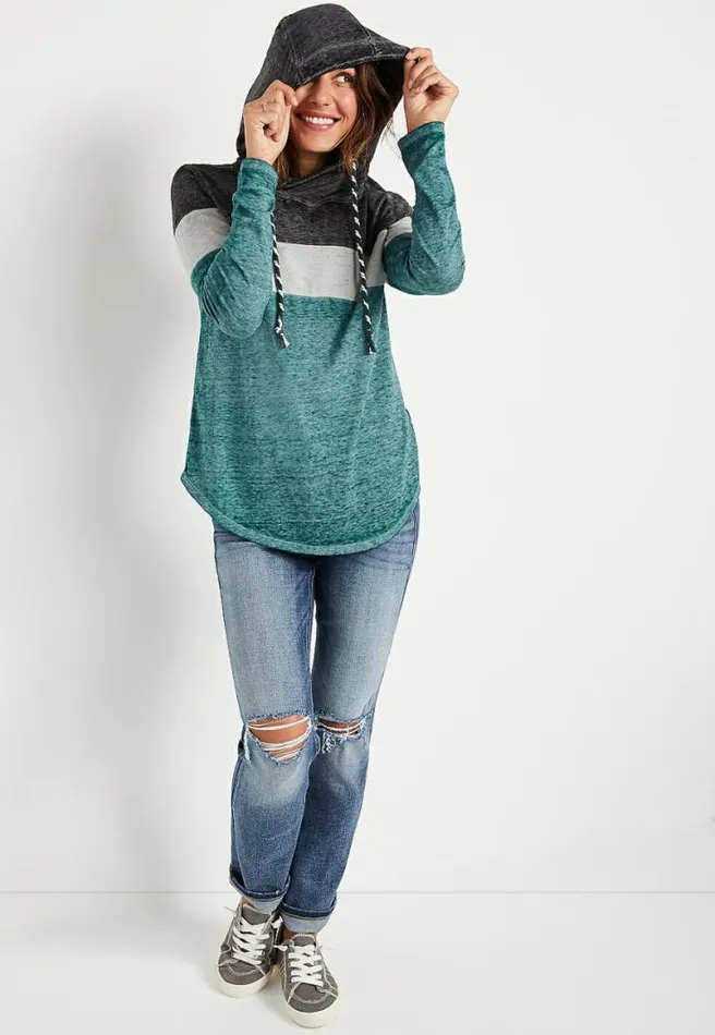Teal Colorblock Hoodie Women Maurices Tops