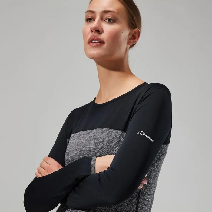Technical Baselayers Women Berghaus Voyager Tech Tee Long Sleeve Crew 8211 Dark GreyBlack