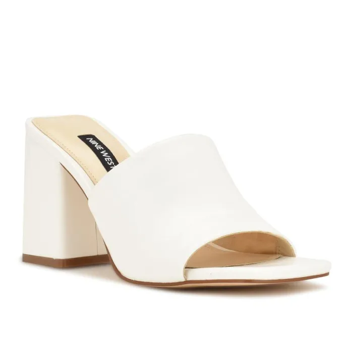 Teice Heeled Slide Sandals White Women Nine West Heels Teice Heeled Slide Sandals White Women Nine West Heels