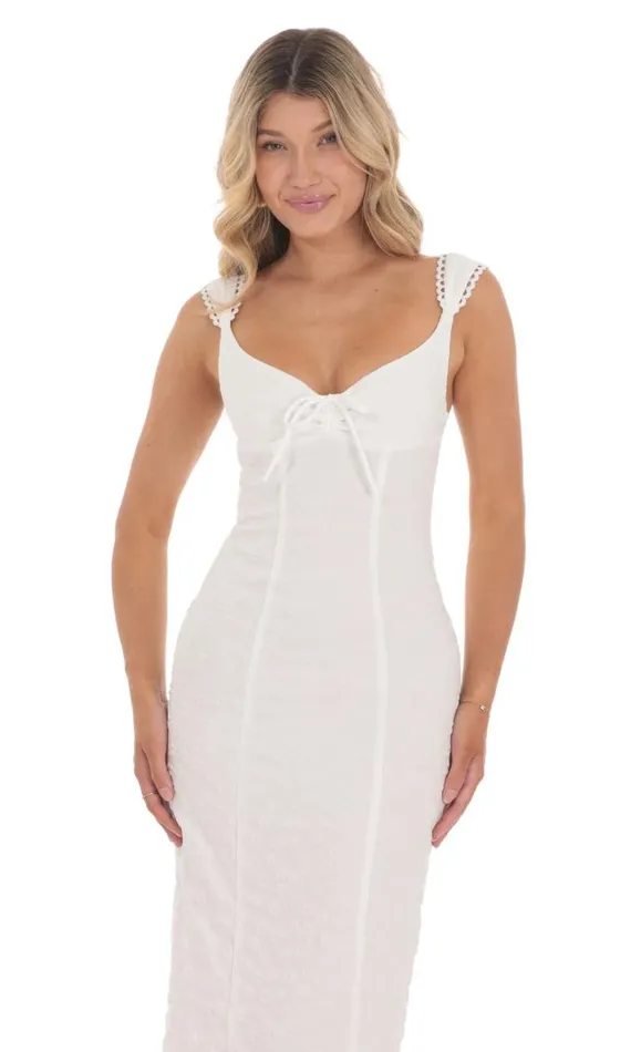 Textured Floral Midi Dress White Women LUCY IN THE SKY Midi Dresses Textured Floral Midi Dress White Women LUCY IN THE SKY Midi Dresses