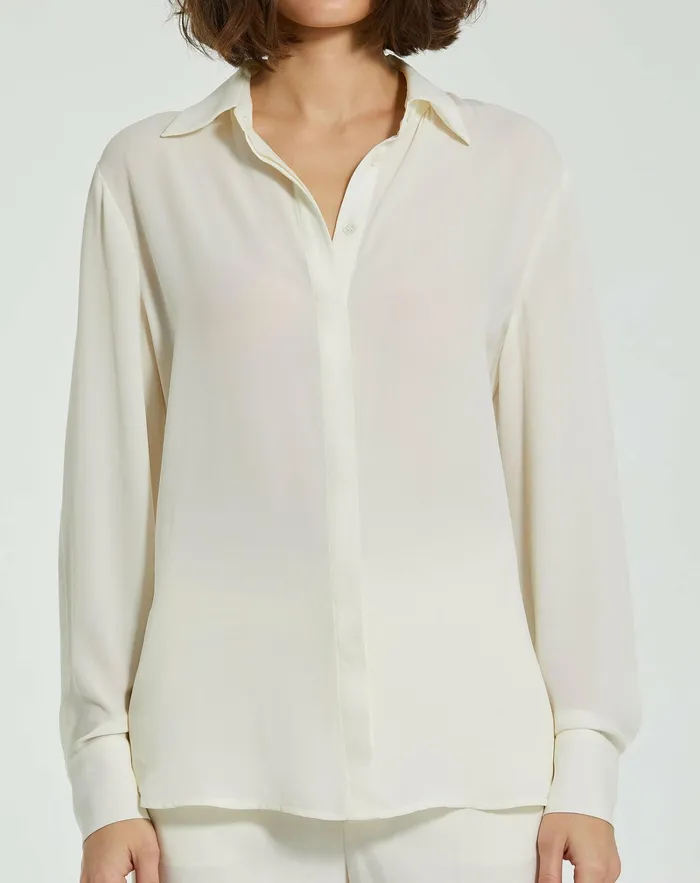 The Bentley Long Sleeve Button Up Georgette Blouse 8211 FINAL SALE Cream Blouses and Tops Mac Duggal Women The Bentley Long Sleeve Button Up Georgette Blouse 8211 FINAL SALE Cream Blouses and Tops Mac Duggal Women