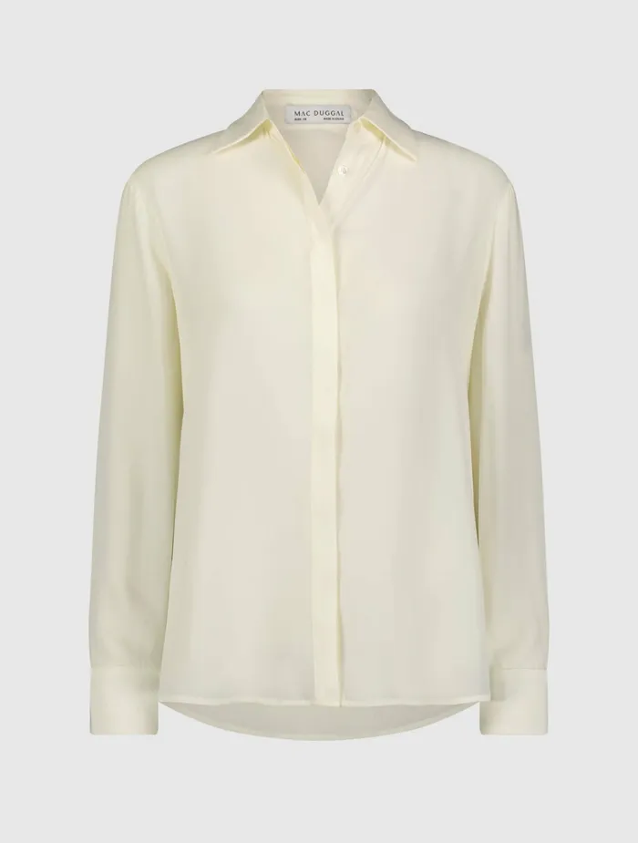The Bentley Long Sleeve Button Up Georgette Blouse 8211 FINAL SALE Cream Blouses and Tops Mac Duggal Women