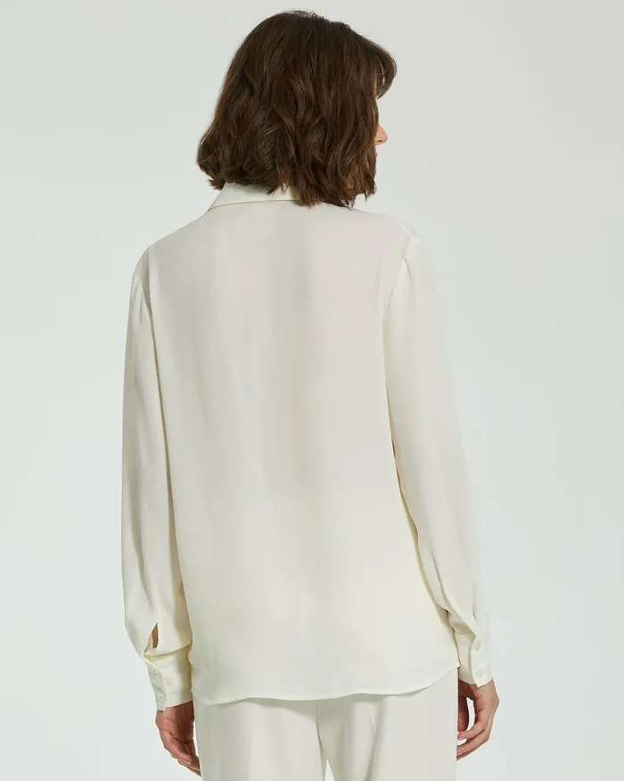 The Bentley Long Sleeve Button Up Georgette Blouse 8211 FINAL SALE Cream Blouses and Tops Mac Duggal Women