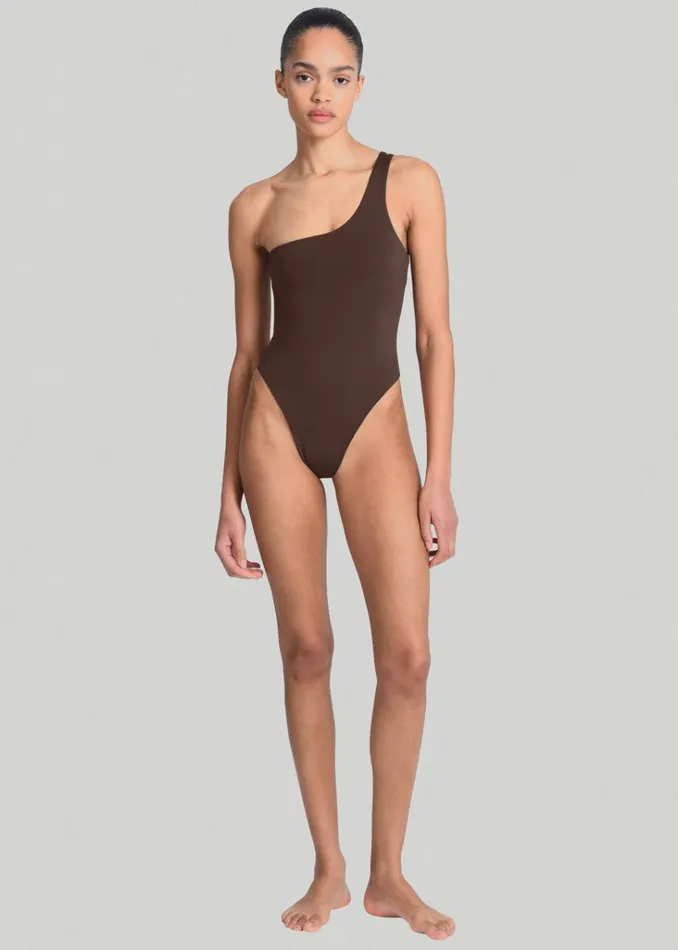 The Frankie Shop Aexae One Shoulder One Piece 8211 Brown Shop Swimwear
