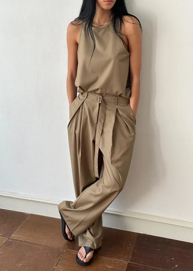 The Frankie Shop Clay Belted Pants 8211 Desert Taupe Shop Bottoms