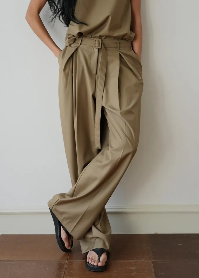 The Frankie Shop Clay Belted Pants 8211 Desert Taupe Shop Bottoms