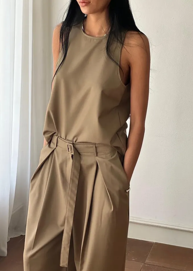 The Frankie Shop Clay Belted Pants 8211 Desert Taupe Shop Bottoms