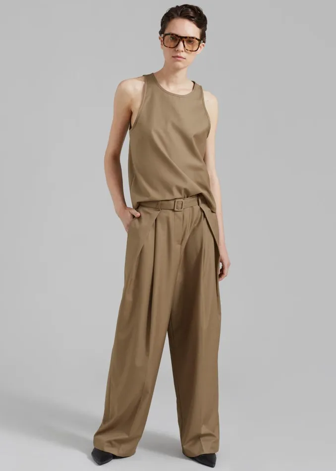 The Frankie Shop Clay Belted Pants 8211 Desert Taupe Shop Bottoms