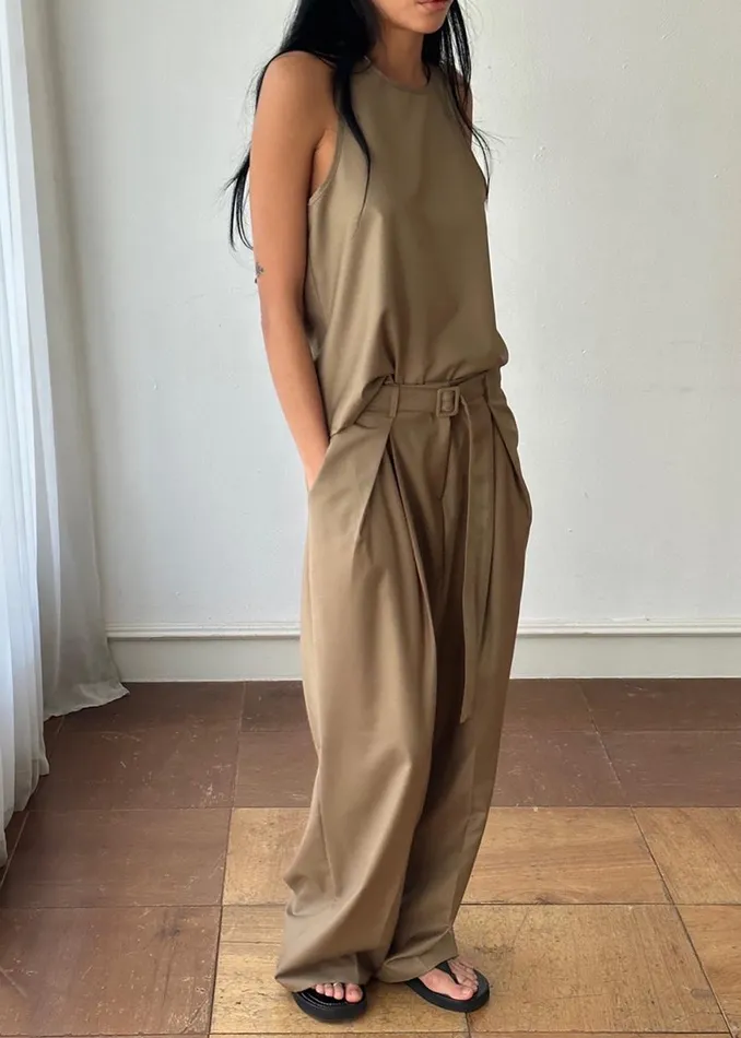 The Frankie Shop Clay Belted Pants 8211 Desert Taupe Shop Bottoms