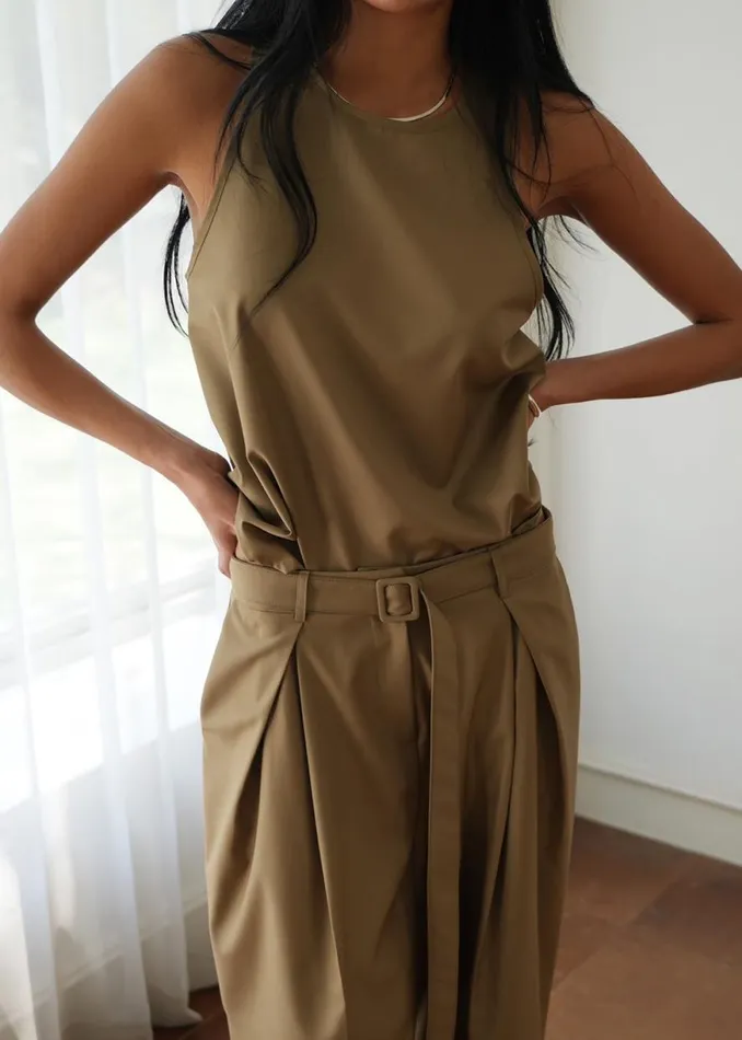 The Frankie Shop Clay Belted Pants 8211 Desert Taupe Shop Bottoms