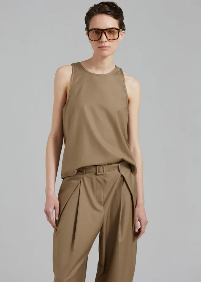 The Frankie Shop Clay Belted Pants 8211 Desert Taupe Shop Bottoms