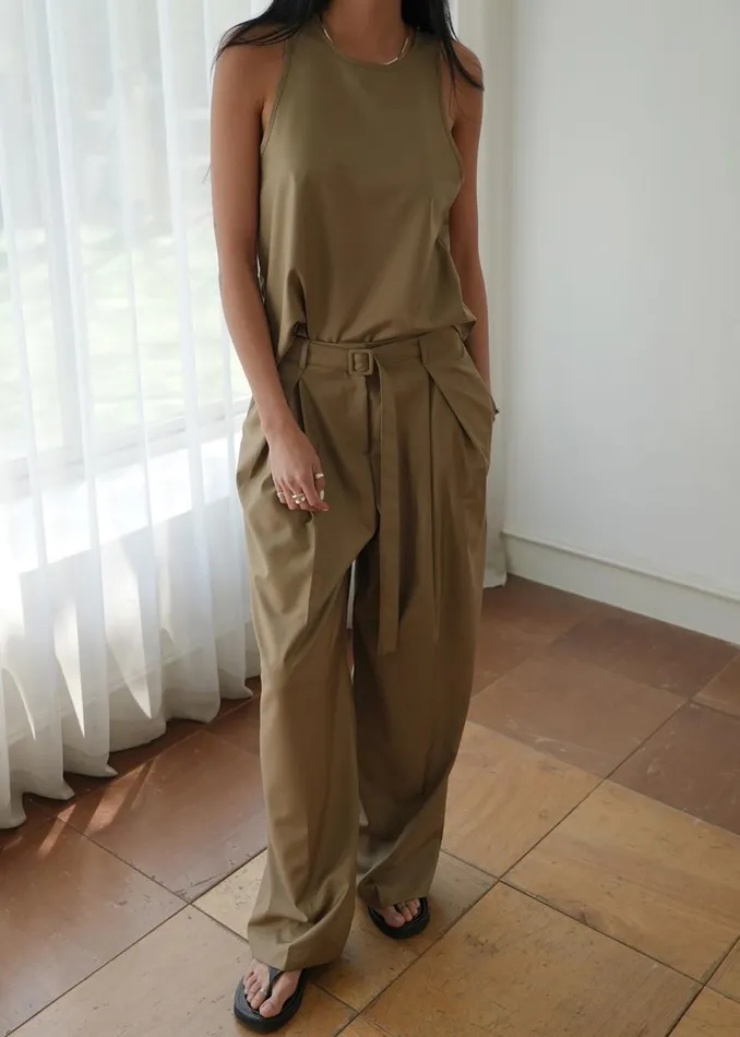 The Frankie Shop Clay Belted Pants 8211 Desert Taupe Shop Bottoms