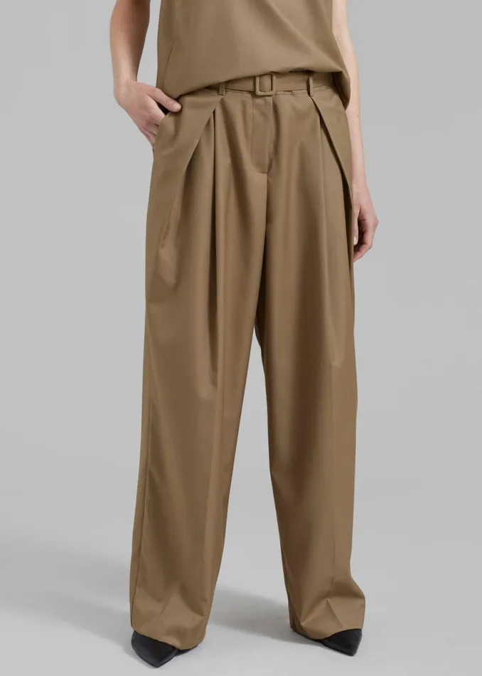 The Frankie Shop Clay Belted Pants 8211 Desert Taupe Shop Bottoms
