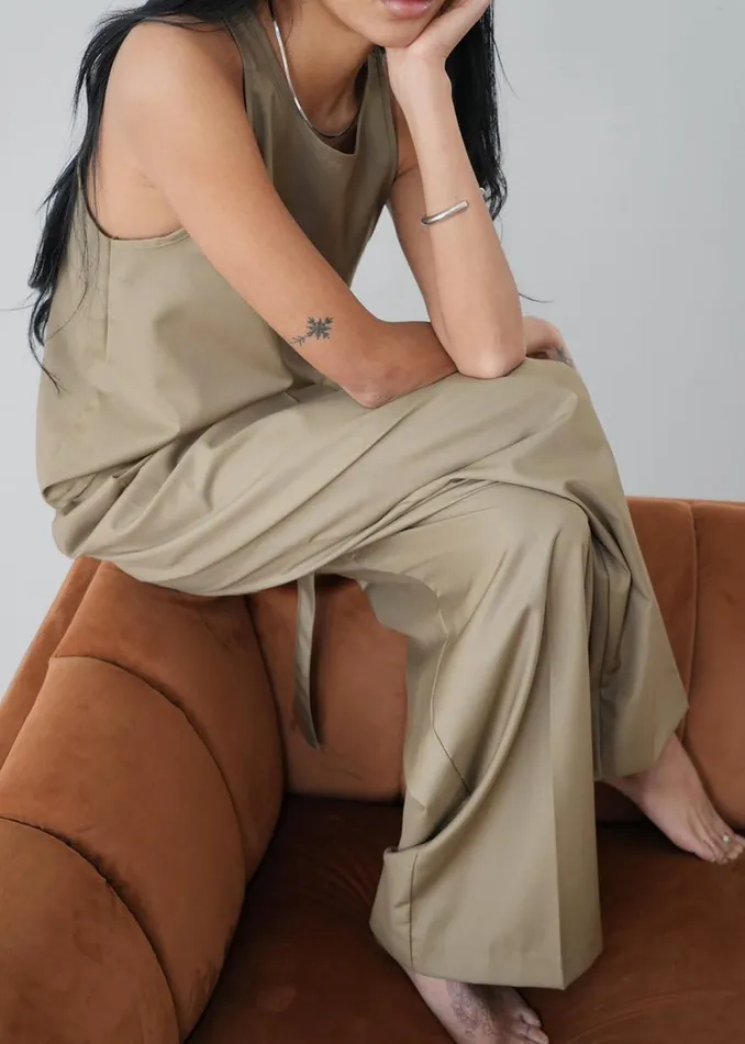 The Frankie Shop Clay Belted Pants 8211 Desert Taupe Shop Bottoms