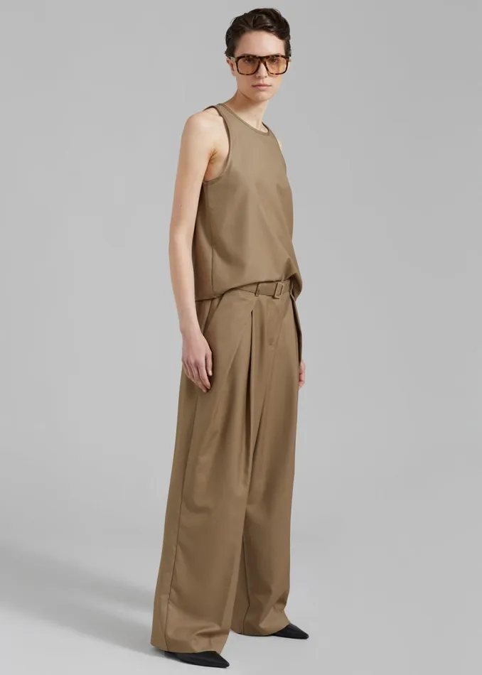The Frankie Shop Clay Belted Pants 8211 Desert Taupe Shop Bottoms