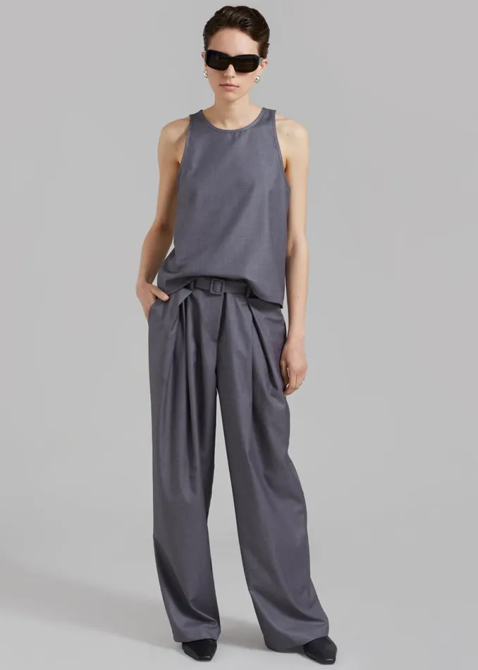 The Frankie Shop Clay Belted Pants 8211 Grey Shop Bottoms
