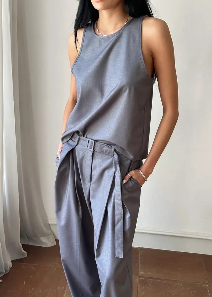 The Frankie Shop Clay Belted Pants 8211 Grey Shop Bottoms