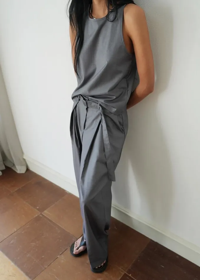 The Frankie Shop Clay Belted Pants 8211 Grey Shop Bottoms