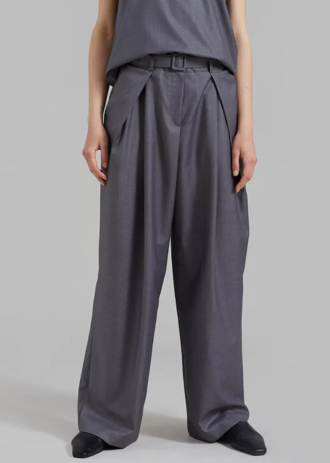 The Frankie Shop Clay Belted Pants 8211 Grey Shop Bottoms