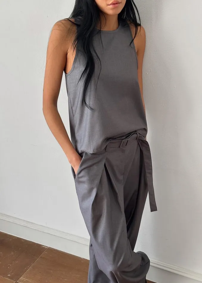 The Frankie Shop Clay Belted Pants 8211 Grey Shop Bottoms
