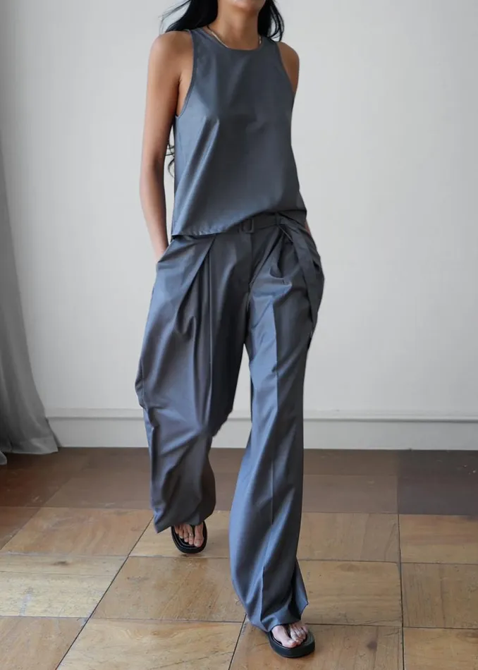 The Frankie Shop Clay Belted Pants 8211 Grey Shop Bottoms