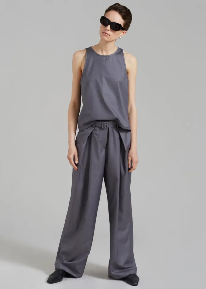 The Frankie Shop Clay Belted Pants 8211 Grey Shop Bottoms