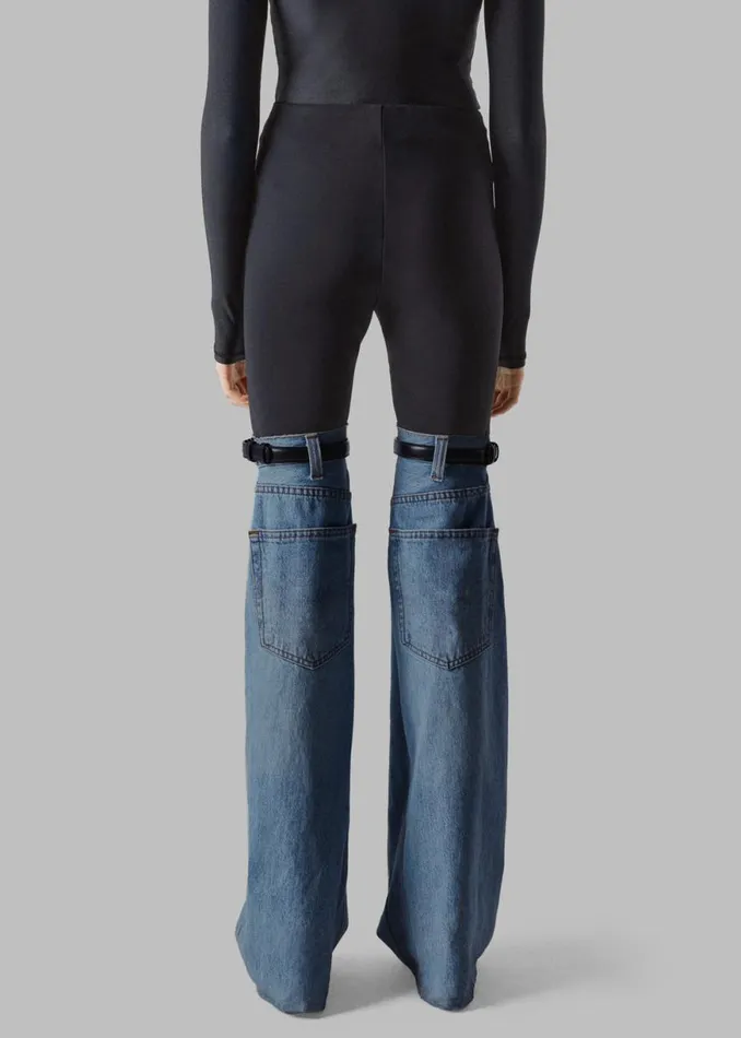 The Frankie Shop Coperni Hybrid Flare Denim Trousers 8211 BlackWashed Blue Shop Clothing