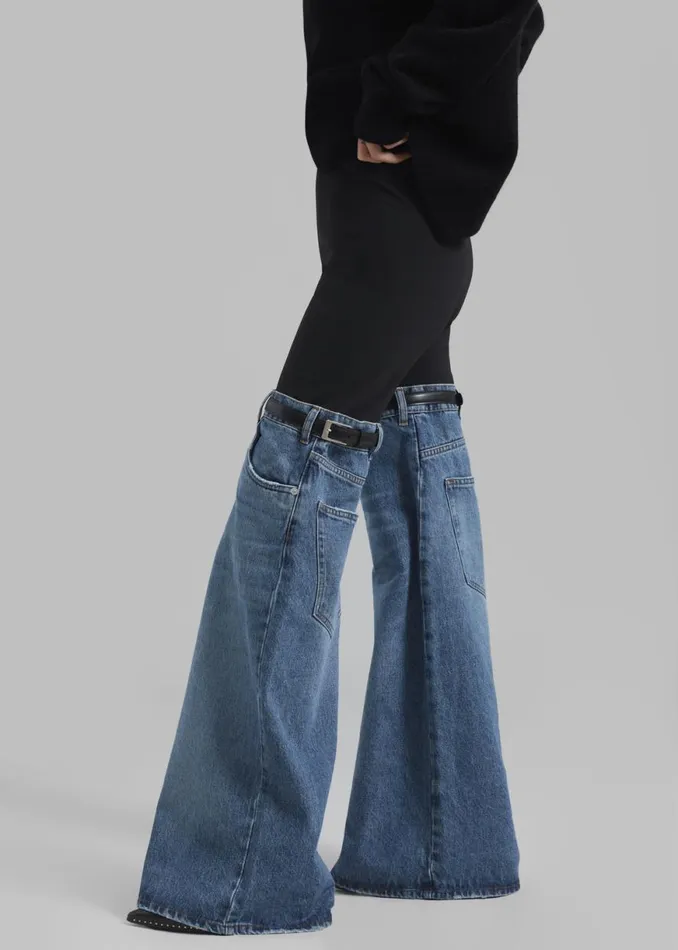 The Frankie Shop Coperni Hybrid Flare Denim Trousers 8211 BlackWashed Blue Shop Clothing