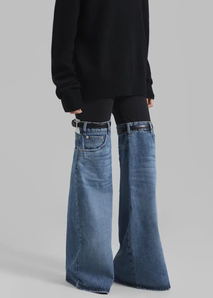 The Frankie Shop Coperni Hybrid Flare Denim Trousers 8211 BlackWashed Blue Shop Clothing