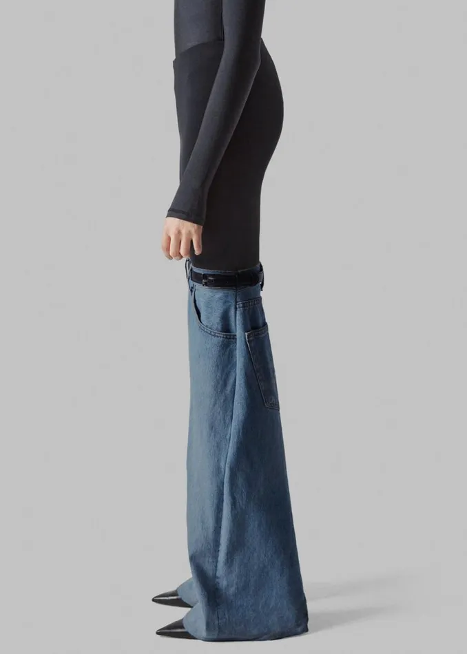 The Frankie Shop Coperni Hybrid Flare Denim Trousers 8211 BlackWashed Blue Shop Clothing