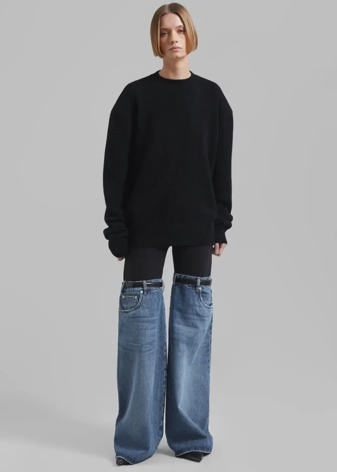 The Frankie Shop Coperni Hybrid Flare Denim Trousers 8211 BlackWashed Blue Shop Clothing