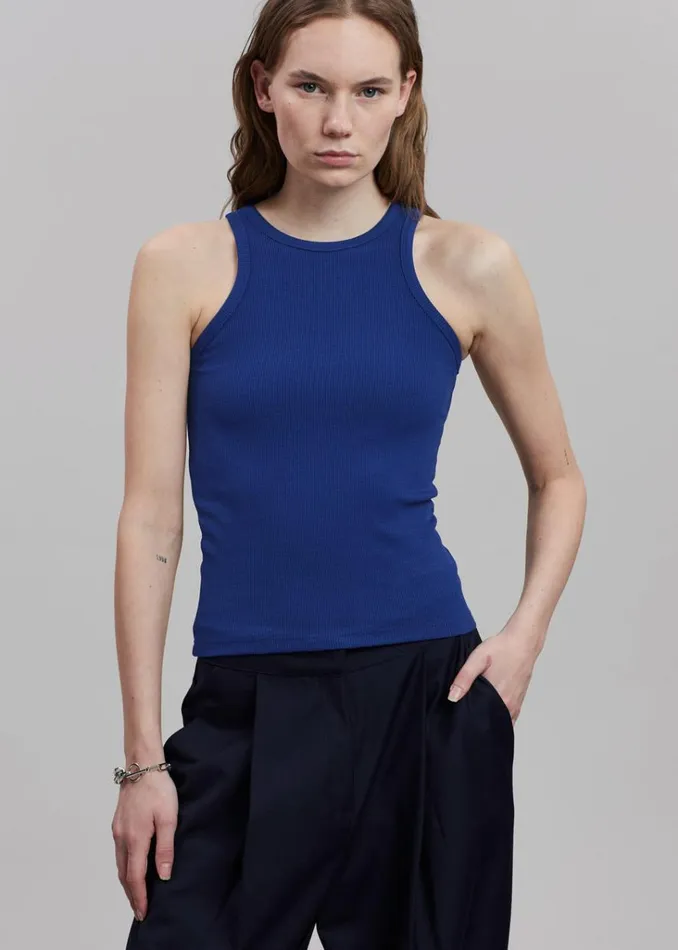 The Frankie Shop Corsy Ribbed Tank 8211 Navy Shop Tops