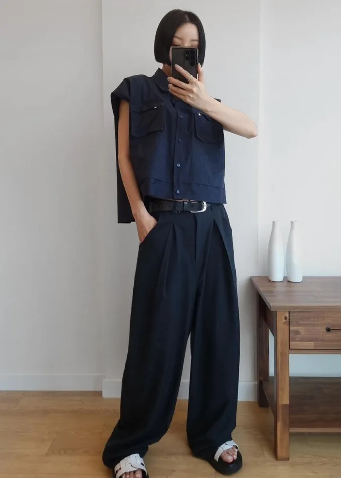The Frankie Shop Dani Wide Pants 8211 Navy Shop Clothing