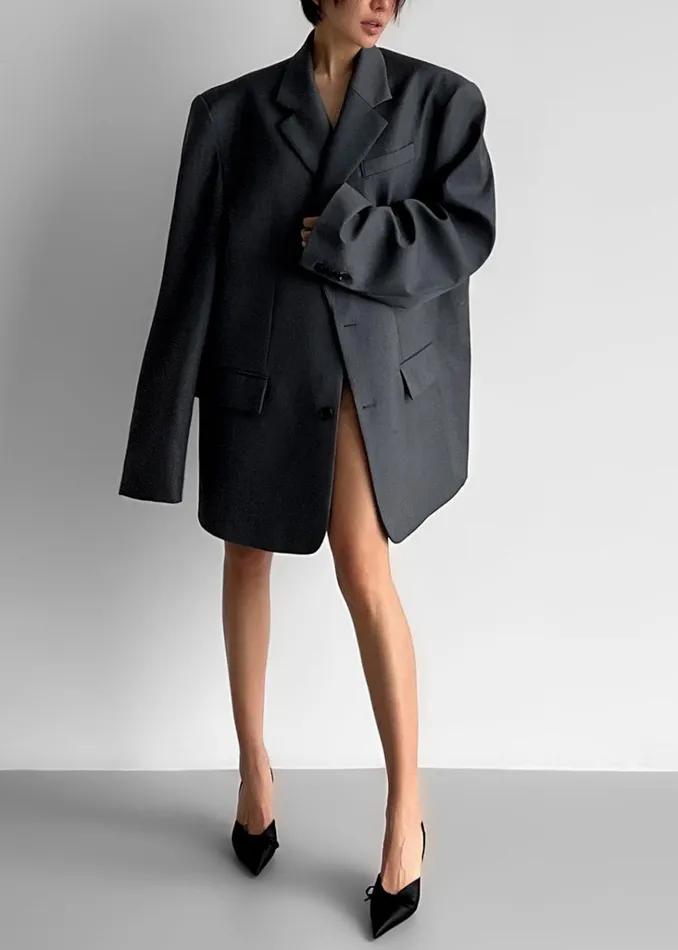 The Frankie Shop Dee Maxi Oversized Blazer 8211 Charcoal Shop Outerwear