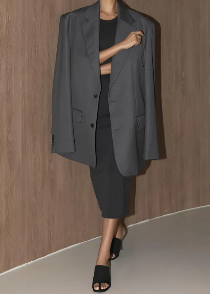 The Frankie Shop Dee Maxi Oversized Blazer 8211 Charcoal Shop Outerwear