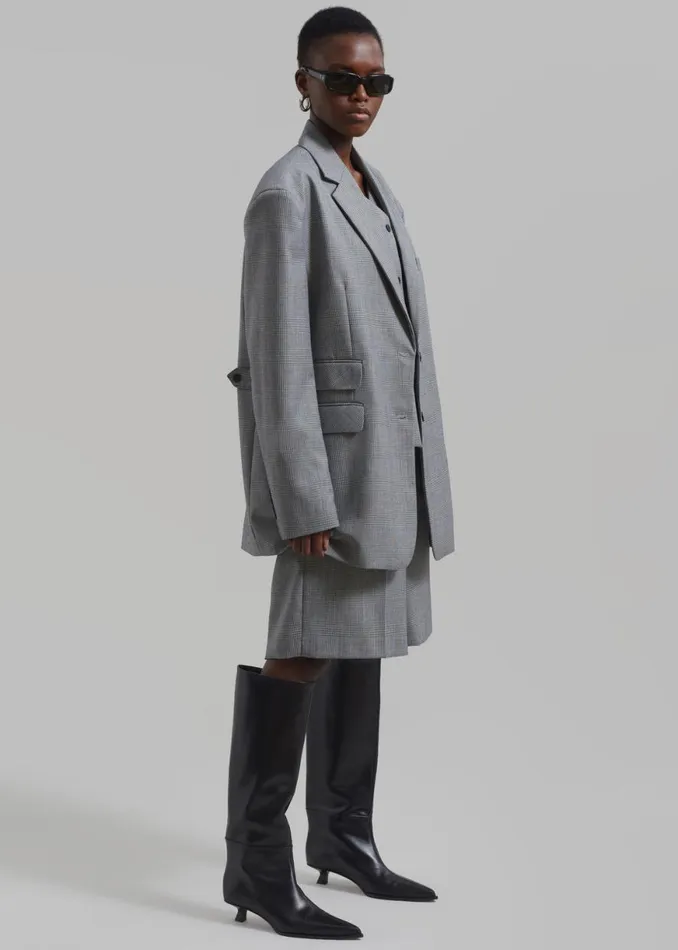 The Frankie Shop Essie Oversized Wool Blazer 8211 Light Grey Plaid Shop Clothing