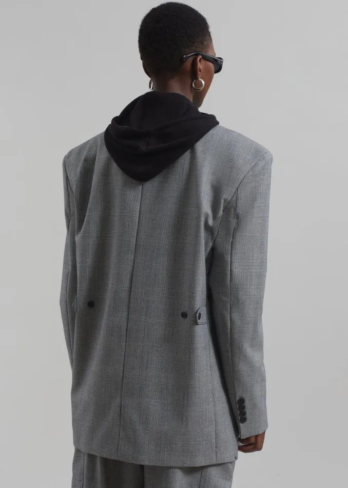 The Frankie Shop Essie Oversized Wool Blazer 8211 Light Grey Plaid Shop Clothing