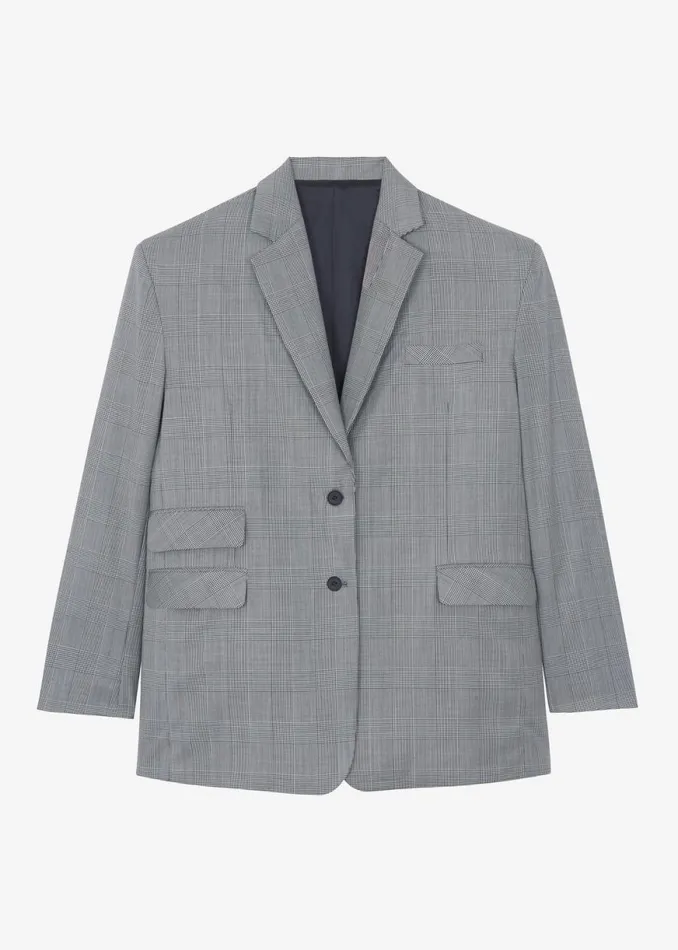 The Frankie Shop Essie Oversized Wool Blazer 8211 Light Grey Plaid Shop Clothing