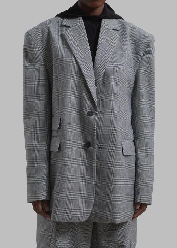 The Frankie Shop Essie Oversized Wool Blazer 8211 Light Grey Plaid Shop Clothing