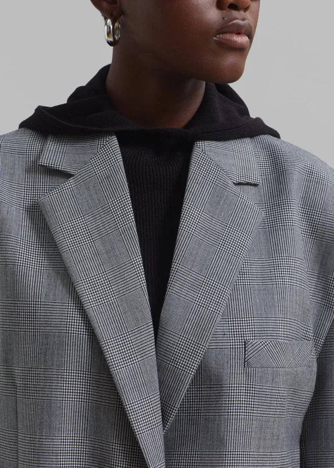 The Frankie Shop Essie Oversized Wool Blazer 8211 Light Grey Plaid Shop Clothing