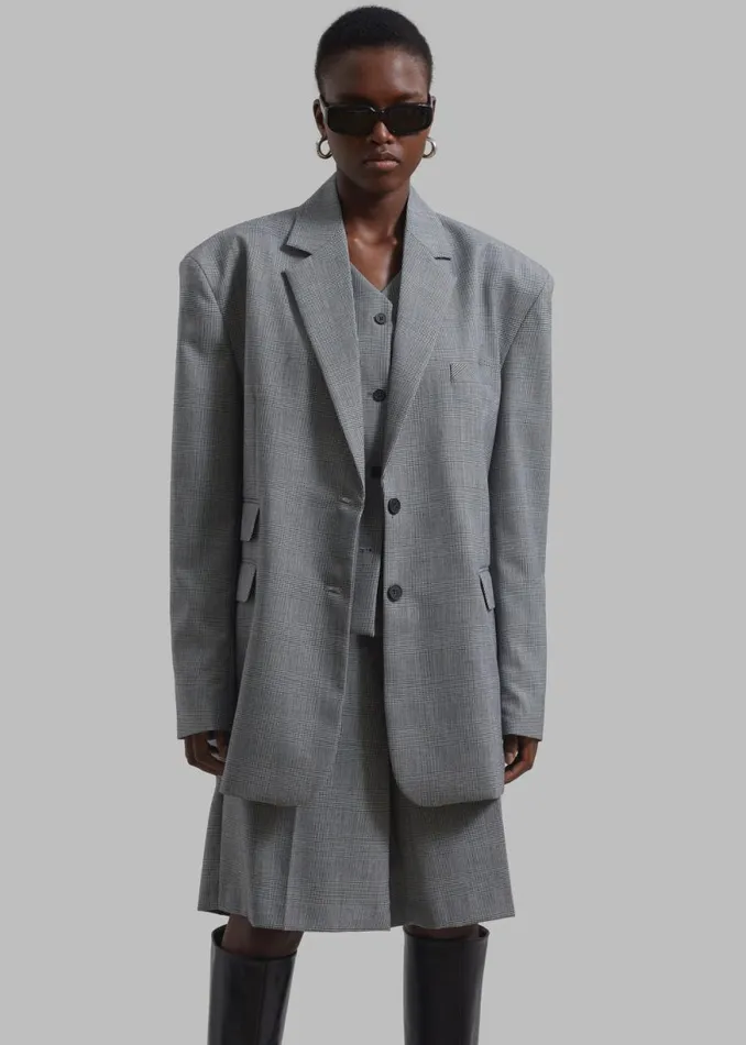 The Frankie Shop Essie Oversized Wool Blazer 8211 Light Grey Plaid Shop Clothing